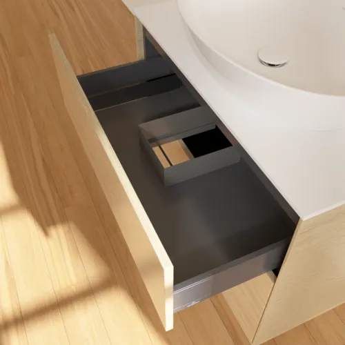 Obrázek VILLEROY BOCH Finion Vanity unit, with lighting, 2 pull-out compartments, 800 x 603 x 501 mm, Oak Veneer / Glass White Matt #G99100PC