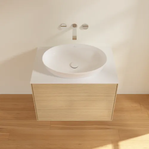 Obrázek VILLEROY BOCH Finion Vanity unit, with lighting, 2 pull-out compartments, 800 x 603 x 501 mm, Oak Veneer / Glass White Matt #G99100PC