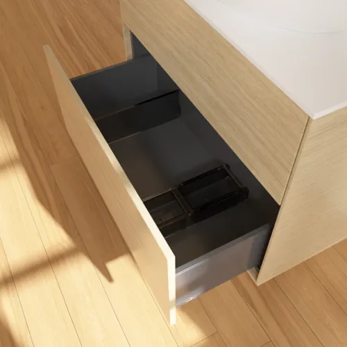 Obrázek VILLEROY BOCH Finion Vanity unit, with lighting, 2 pull-out compartments, 800 x 603 x 501 mm, Oak Veneer / Glass White Matt #G99100PC