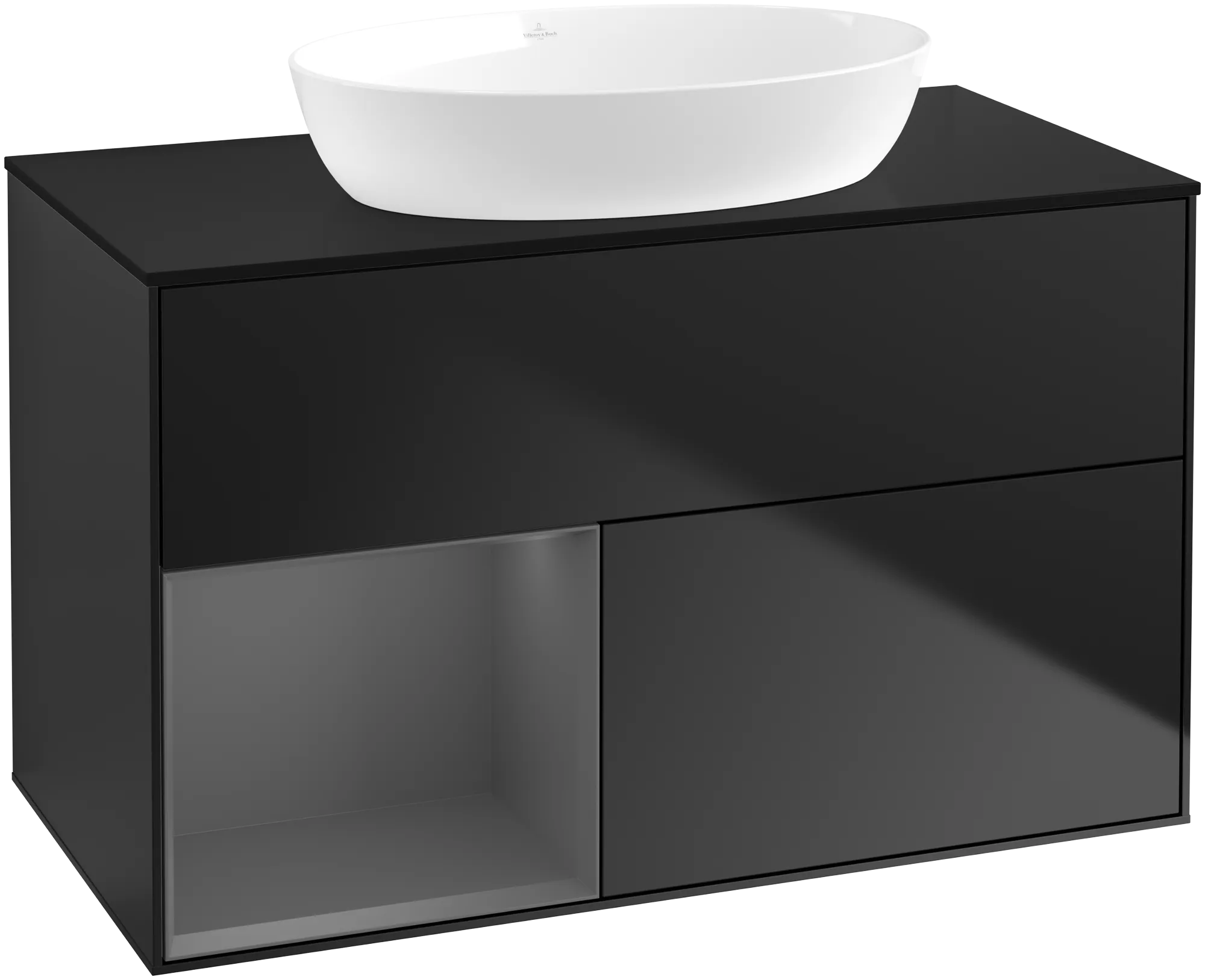 Bild von VILLEROY BOCH Finion Waschbeckenunterschrank, mit Beleuchtung, 2 Auszüge, 1000 x 603 x 501 mm, Black Matt Lacquer / Anthracite Matt Lacquer / Glass Black Matt #GA12GKPD