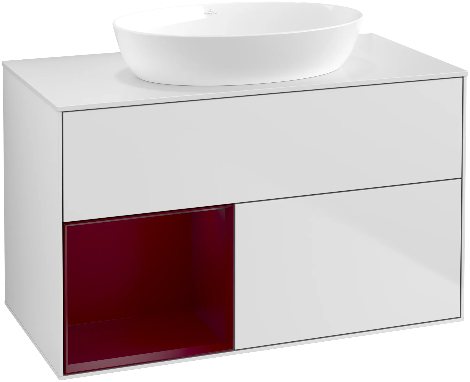 Picture of VILLEROY BOCH Finion Vanity unit, with lighting, 2 pull-out compartments, 1000 x 603 x 501 mm, White Matt Lacquer / Peony Matt Lacquer / Glass White Matt #GA11HBMT