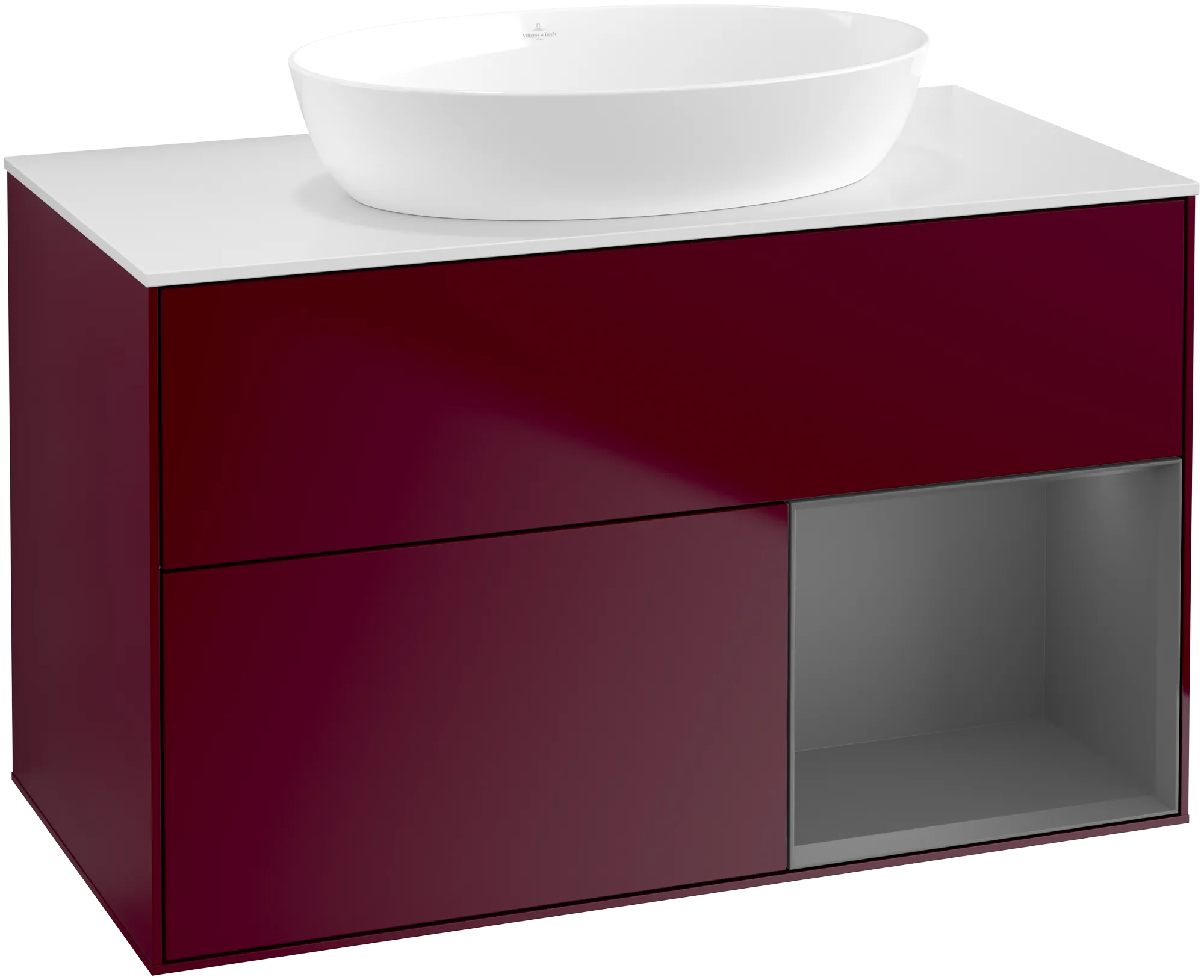 Bild von VILLEROY BOCH Finion Waschbeckenunterschrank, mit Beleuchtung, 2 Auszüge, 1000 x 603 x 501 mm, Peony Matt Lacquer / Anthracite Matt Lacquer / Glass White Matt #GA21GKHB