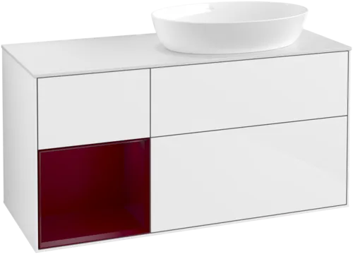 Bild von VILLEROY BOCH Finion Waschbeckenunterschrank, mit Beleuchtung, 3 Auszüge, 1200 x 603 x 501 mm, Glossy White Lacquer / Peony Matt Lacquer / Glass White Matt #GA41HBGF