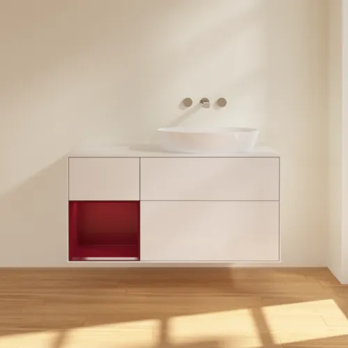 Bild von VILLEROY BOCH Finion Waschbeckenunterschrank, mit Beleuchtung, 3 Auszüge, 1200 x 603 x 501 mm, Glossy White Lacquer / Peony Matt Lacquer / Glass White Matt #GA41HBGF