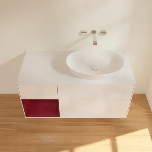 Bild von VILLEROY BOCH Finion Waschbeckenunterschrank, mit Beleuchtung, 3 Auszüge, 1200 x 603 x 501 mm, Glossy White Lacquer / Peony Matt Lacquer / Glass White Matt #GA41HBGF