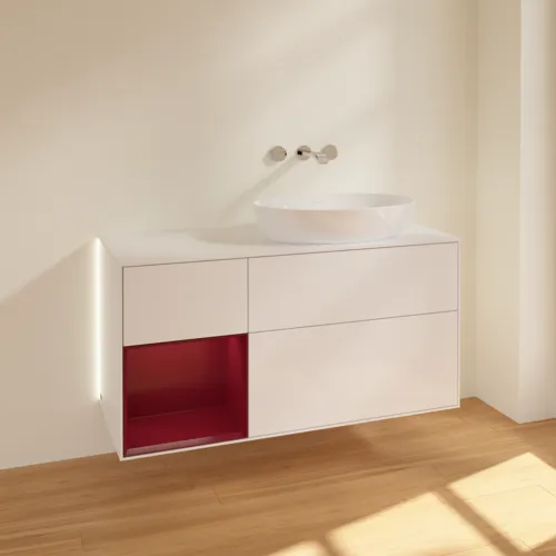 Bild von VILLEROY BOCH Finion Waschbeckenunterschrank, mit Beleuchtung, 3 Auszüge, 1200 x 603 x 501 mm, Glossy White Lacquer / Peony Matt Lacquer / Glass White Matt #GA41HBGF