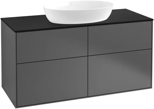 Bild von VILLEROY BOCH Finion Waschbeckenunterschrank, mit Beleuchtung, 4 Auszüge, 1200 x 603 x 501 mm, Anthracite Matt Lacquer / Glass Black Matt #GA3200GK