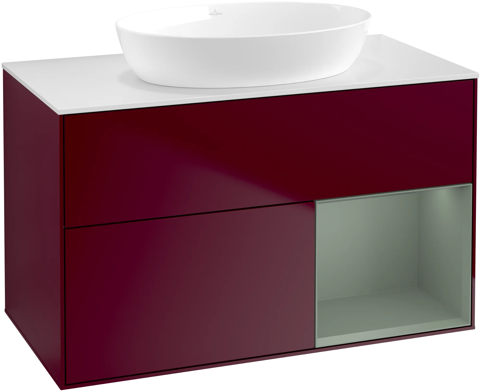 Bild von VILLEROY BOCH Finion Waschbeckenunterschrank, mit Beleuchtung, 2 Auszüge, 1000 x 603 x 501 mm, Peony Matt Lacquer / Olive Matt Lacquer / Glass White Matt #GA21GMHB