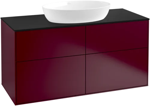 Bild von VILLEROY BOCH Finion Waschbeckenunterschrank, mit Beleuchtung, 4 Auszüge, 1200 x 603 x 501 mm, Peony Matt Lacquer / Glass Black Matt #GA3200HB