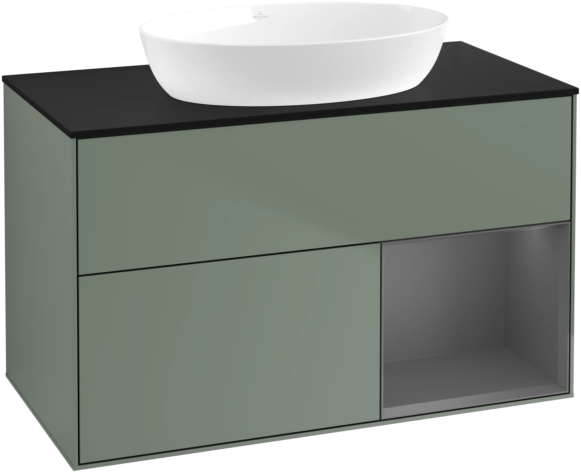 Bild von VILLEROY BOCH Finion Waschbeckenunterschrank, mit Beleuchtung, 2 Auszüge, 1000 x 603 x 501 mm, Olive Matt Lacquer / Anthracite Matt Lacquer / Glass Black Matt #GA22GKGM