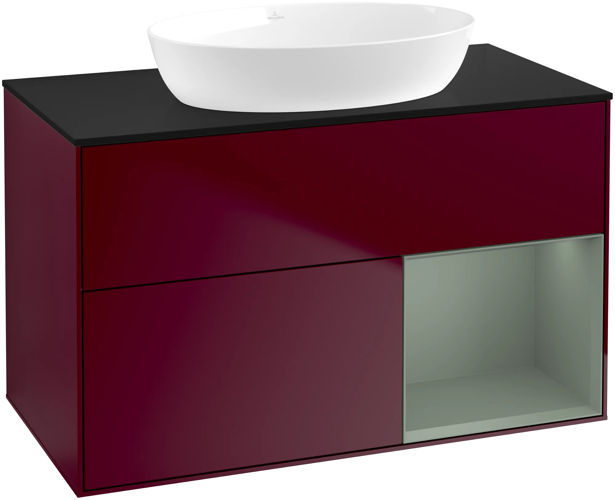 Bild von VILLEROY BOCH Finion Waschbeckenunterschrank, mit Beleuchtung, 2 Auszüge, 1000 x 603 x 501 mm, Peony Matt Lacquer / Olive Matt Lacquer / Glass Black Matt #GA22GMHB