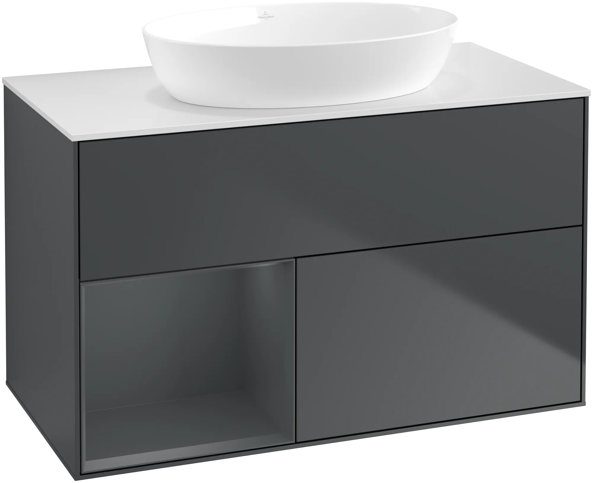 Bild von VILLEROY BOCH Finion Waschbeckenunterschrank, mit Beleuchtung, 2 Auszüge, 1000 x 603 x 501 mm, Midnight Blue Matt Lacquer / Midnight Blue Matt Lacquer / Glass White Matt #GA11HGHG