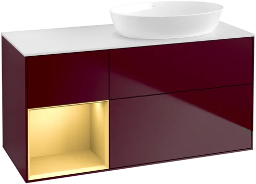 Bild von VILLEROY BOCH Finion Waschbeckenunterschrank, mit Beleuchtung, 3 Auszüge, 1200 x 603 x 501 mm, Peony Matt Lacquer / Gold Matt Lacquer / Glass White Matt #GA41HFHB