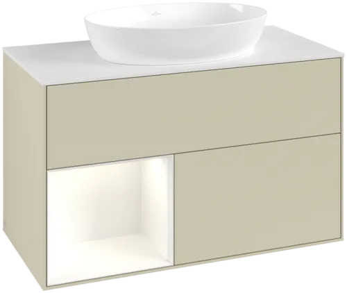 Bild von VILLEROY BOCH Finion Waschbeckenunterschrank, mit Beleuchtung, 2 Auszüge, 1000 x 603 x 501 mm, Silk Grey Matt Lacquer / Glossy White Lacquer / Glass White Matt #GA11GFHJ