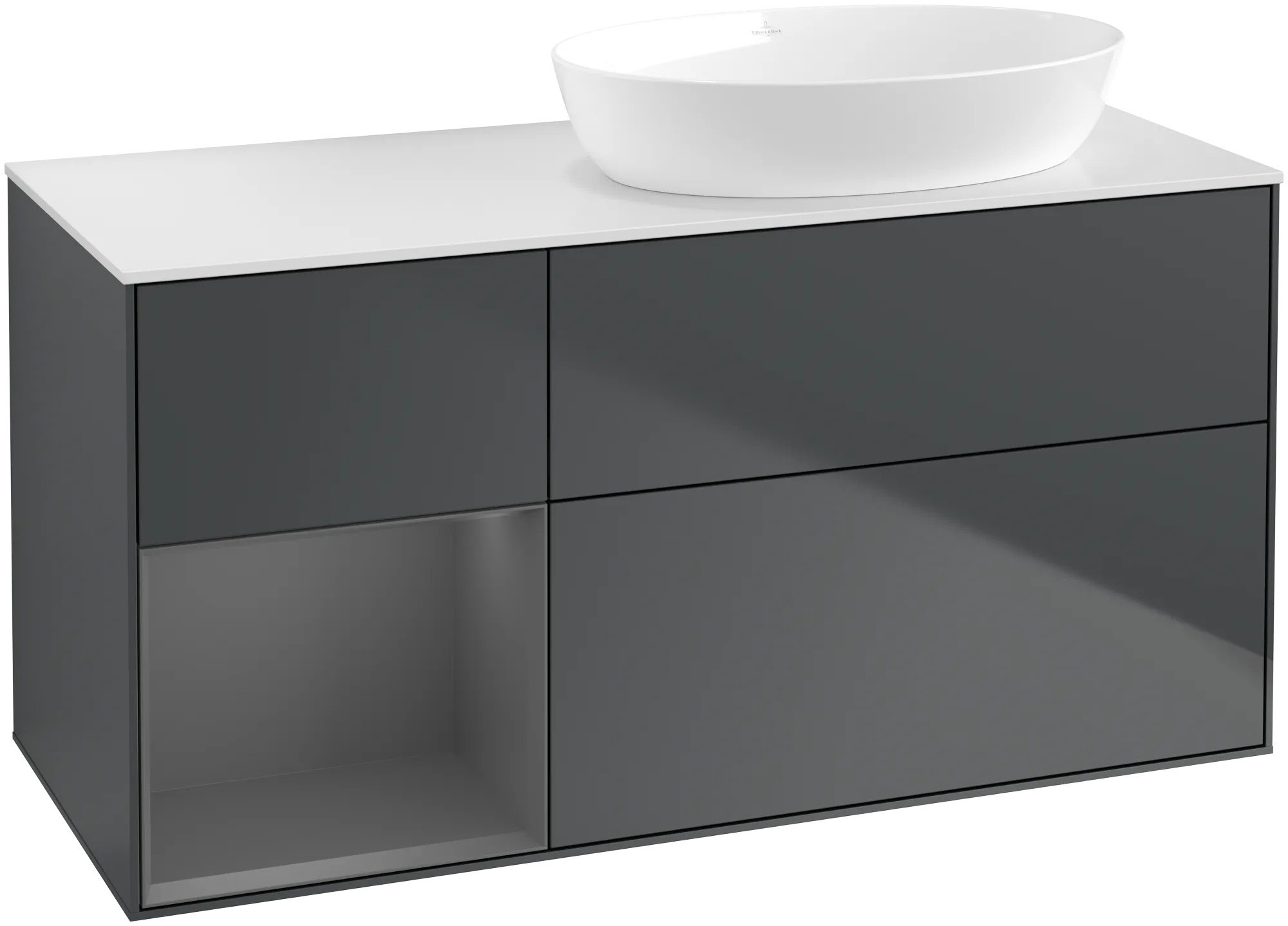 Bild von VILLEROY BOCH Finion Waschbeckenunterschrank, mit Beleuchtung, 3 Auszüge, 1200 x 603 x 501 mm, Midnight Blue Matt Lacquer / Anthracite Matt Lacquer / Glass White Matt #GA41GKHG