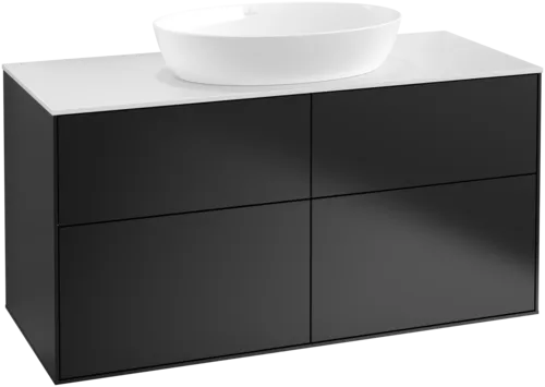 Bild von VILLEROY BOCH Finion Waschbeckenunterschrank, mit Beleuchtung, 4 Auszüge, 1200 x 603 x 501 mm, Black Matt Lacquer / Glass White Matt #GA3100PD
