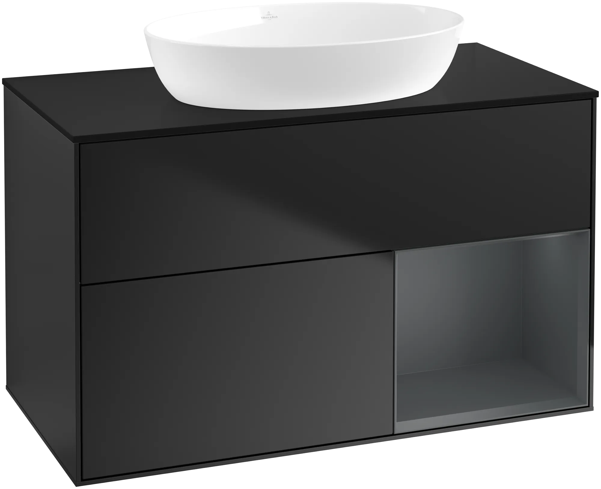 Bild von VILLEROY BOCH Finion Waschbeckenunterschrank, mit Beleuchtung, 2 Auszüge, 1000 x 603 x 501 mm, Black Matt Lacquer / Midnight Blue Matt Lacquer / Glass Black Matt #GA22HGPD