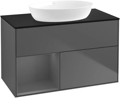 Obrázek VILLEROY BOCH Finion Vanity unit, with lighting, 2 pull-out compartments, 1000 x 603 x 501 mm, Anthracite Matt Lacquer / Anthracite Matt Lacquer / Glass Black Matt #GA12GKGK