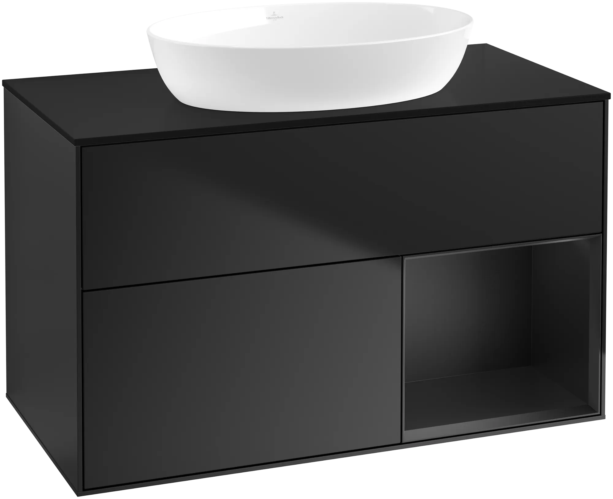 Bild von VILLEROY BOCH Finion Waschbeckenunterschrank, mit Beleuchtung, 2 Auszüge, 1000 x 603 x 501 mm, Black Matt Lacquer / Black Matt Lacquer / Glass Black Matt #GA22PDPD