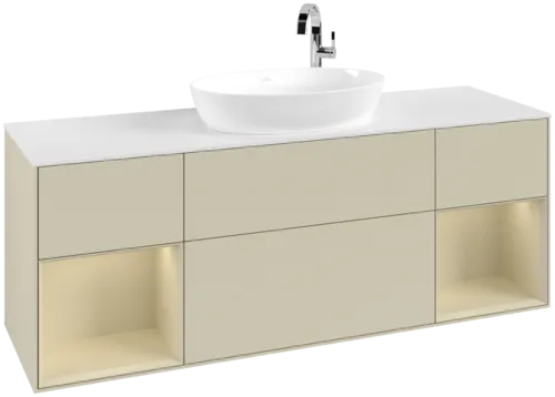 Picture of VILLEROY BOCH Finion Vanity unit, with lighting, 4 pull-out compartments, 1600 x 603 x 501 mm, Silk Grey Matt Lacquer / Silk Grey Matt Lacquer / Glass White Matt #G981HJHJ