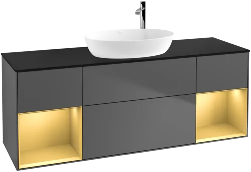 Bild von VILLEROY BOCH Finion Waschbeckenunterschrank, mit Beleuchtung, 4 Auszüge, 1600 x 603 x 501 mm, Anthracite Matt Lacquer / Gold Matt Lacquer / Glass Black Matt #G982HFGK