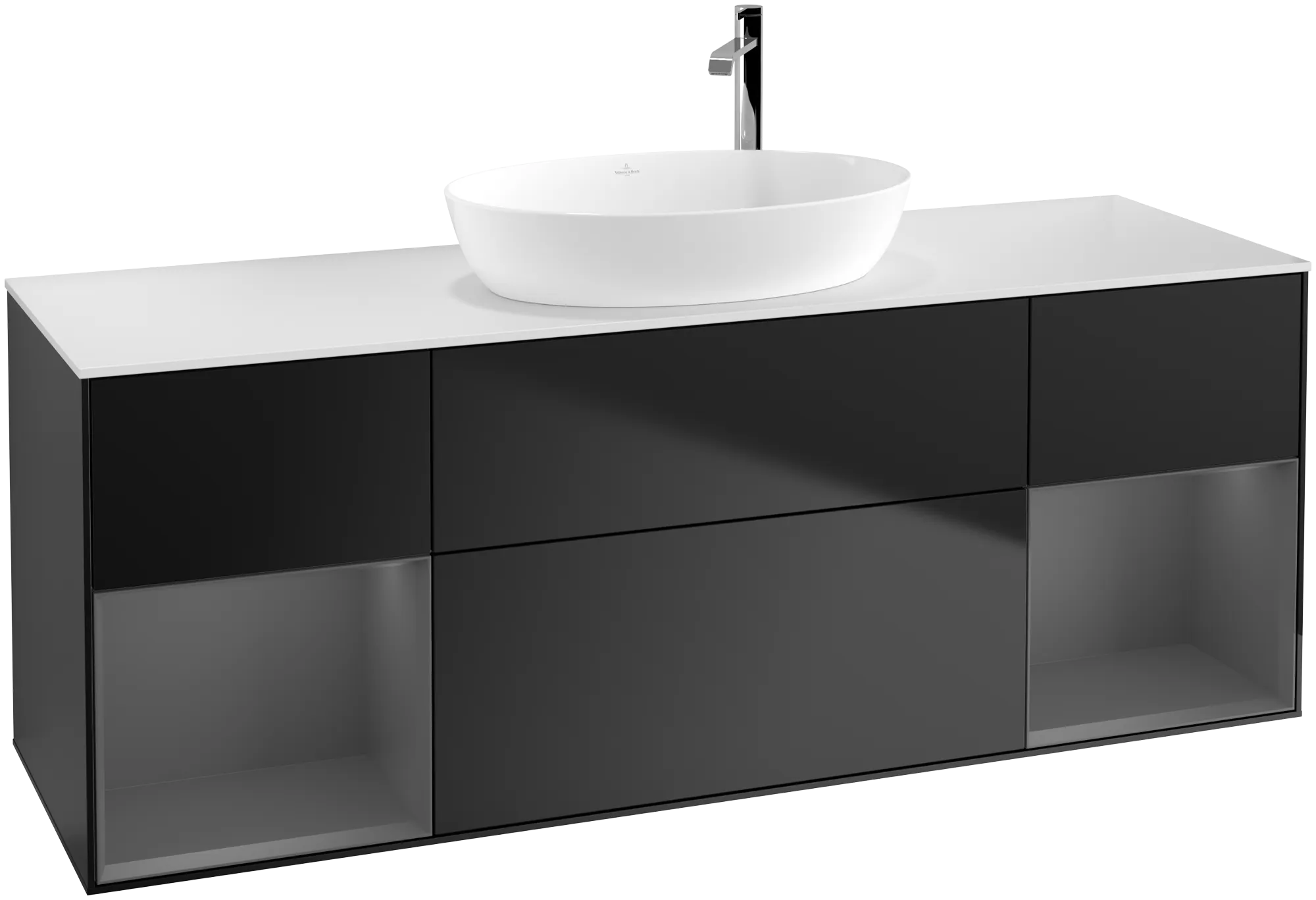 Bild von VILLEROY BOCH Finion Waschbeckenunterschrank, mit Beleuchtung, 4 Auszüge, 1600 x 603 x 501 mm, Black Matt Lacquer / Anthracite Matt Lacquer / Glass White Matt #G981GKPD
