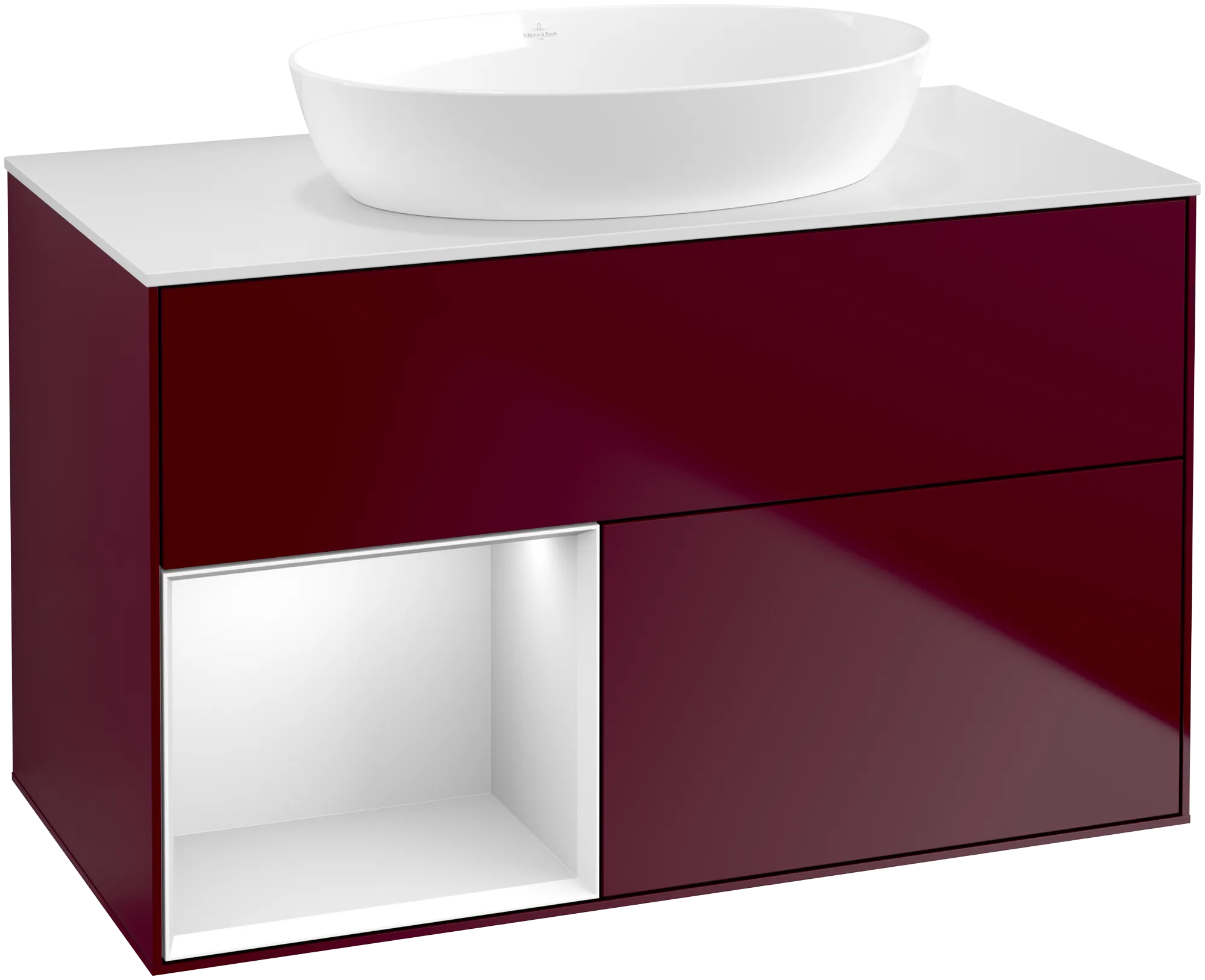 Bild von VILLEROY BOCH Finion Waschbeckenunterschrank, mit Beleuchtung, 2 Auszüge, 1000 x 603 x 501 mm, Peony Matt Lacquer / White Matt Lacquer / Glass White Matt #GA11MTHB