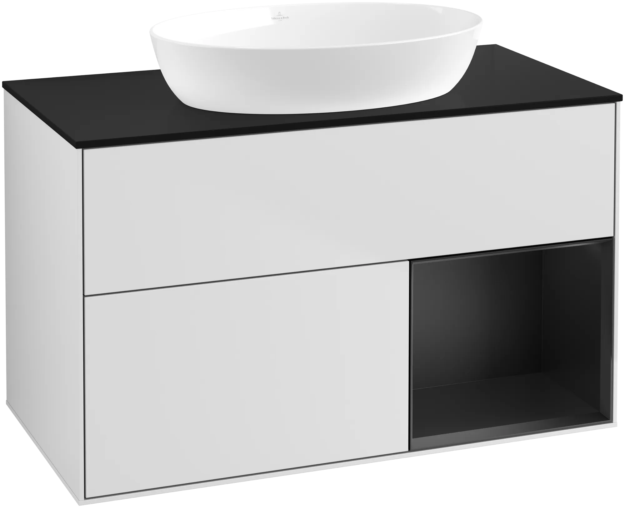 Bild von VILLEROY BOCH Finion Waschbeckenunterschrank, mit Beleuchtung, 2 Auszüge, 1000 x 603 x 501 mm, White Matt Lacquer / Black Matt Lacquer / Glass Black Matt #GA22PDMT