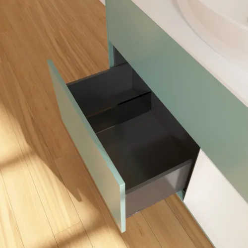 Bild von VILLEROY BOCH Finion Waschbeckenunterschrank, mit Beleuchtung, 2 Auszüge, 1000 x 603 x 501 mm, Olive Matt Lacquer / Glossy White Lacquer / Glass White Matt #GA21GFGM