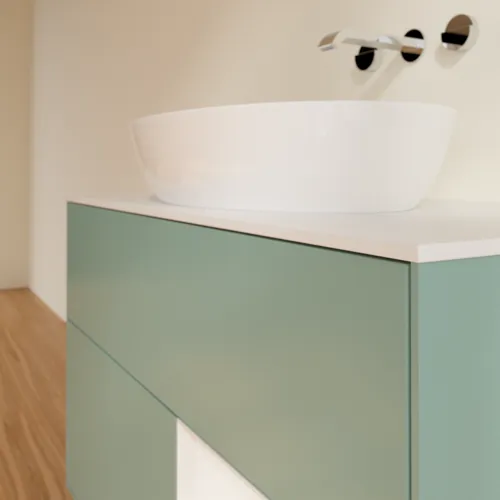 Bild von VILLEROY BOCH Finion Waschbeckenunterschrank, mit Beleuchtung, 2 Auszüge, 1000 x 603 x 501 mm, Olive Matt Lacquer / Glossy White Lacquer / Glass White Matt #GA21GFGM