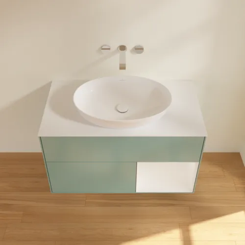 Bild von VILLEROY BOCH Finion Waschbeckenunterschrank, mit Beleuchtung, 2 Auszüge, 1000 x 603 x 501 mm, Olive Matt Lacquer / Glossy White Lacquer / Glass White Matt #GA21GFGM