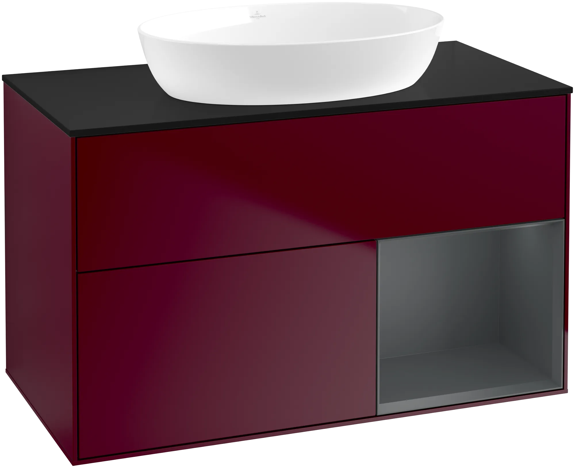 Bild von VILLEROY BOCH Finion Waschbeckenunterschrank, mit Beleuchtung, 2 Auszüge, 1000 x 603 x 501 mm, Peony Matt Lacquer / Midnight Blue Matt Lacquer / Glass Black Matt #GA22HGHB