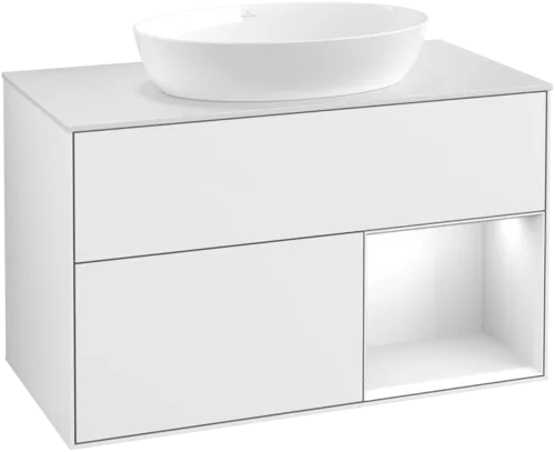 Bild von VILLEROY BOCH Finion Waschbeckenunterschrank, mit Beleuchtung, 2 Auszüge, 1000 x 603 x 501 mm, Glossy White Lacquer / Glossy White Lacquer / Glass White Matt #GA21GFGF