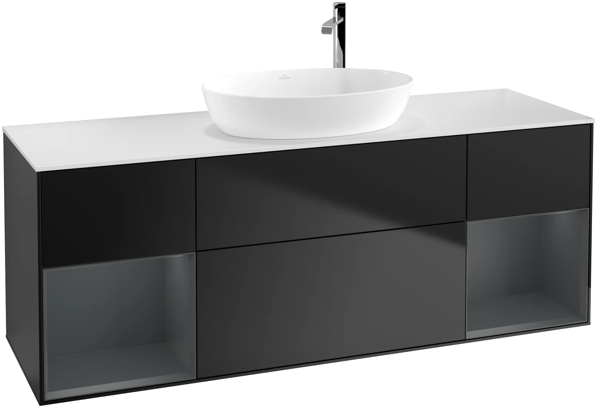 Bild von VILLEROY BOCH Finion Waschbeckenunterschrank, mit Beleuchtung, 4 Auszüge, 1600 x 603 x 501 mm, Black Matt Lacquer / Midnight Blue Matt Lacquer / Glass White Matt #G981HGPD
