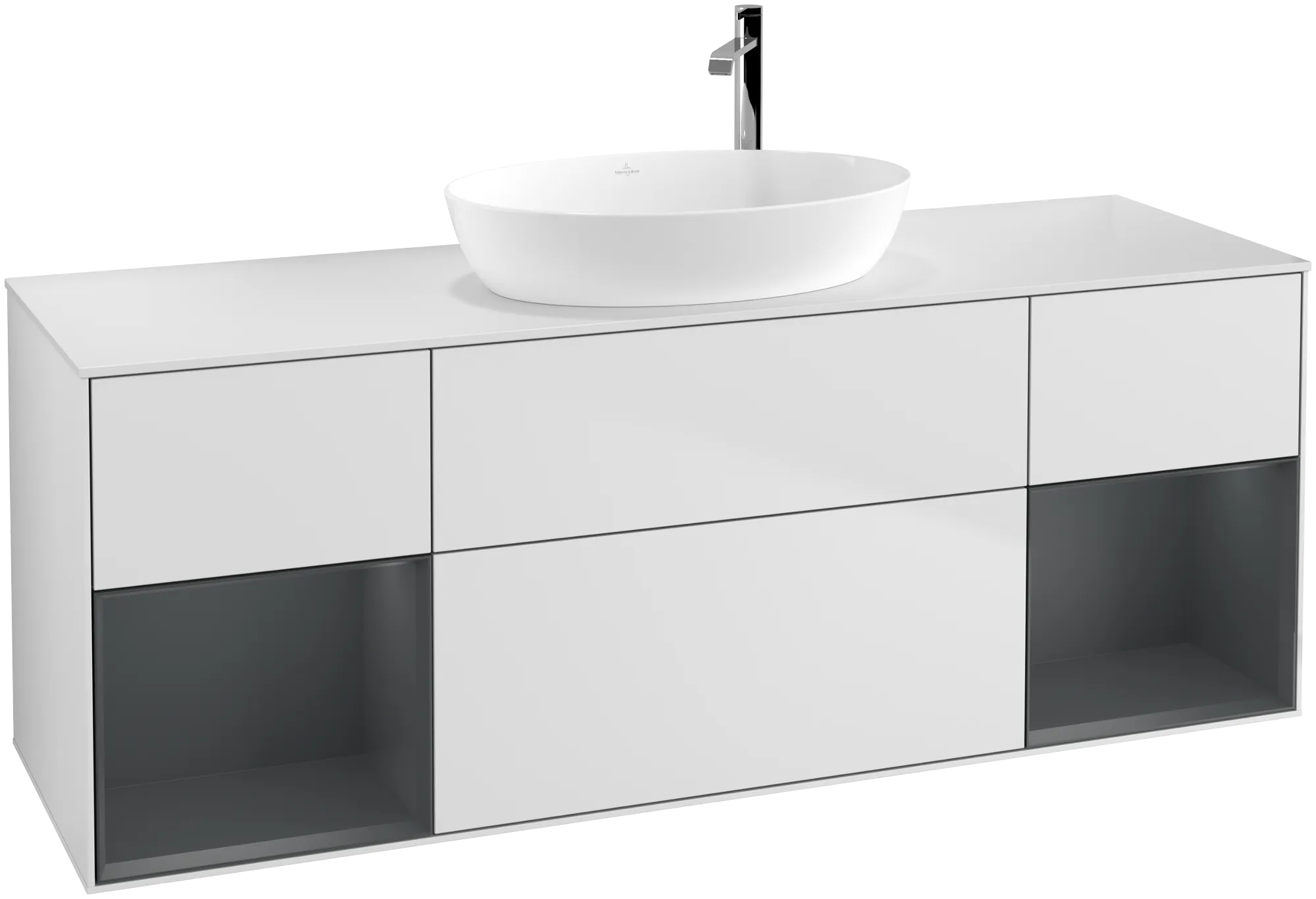 Bild von VILLEROY BOCH Finion Waschbeckenunterschrank, mit Beleuchtung, 4 Auszüge, 1600 x 603 x 501 mm, White Matt Lacquer / Midnight Blue Matt Lacquer / Glass White Matt #G981HGMT