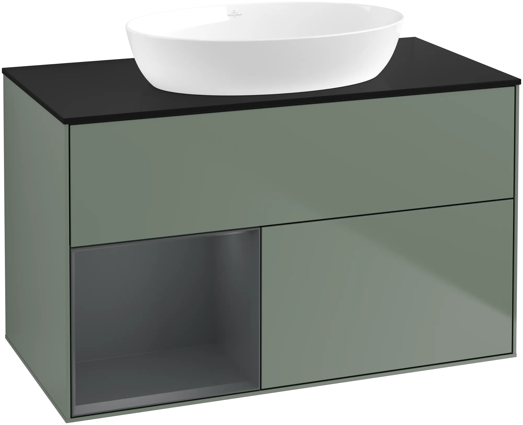 Bild von VILLEROY BOCH Finion Waschbeckenunterschrank, mit Beleuchtung, 2 Auszüge, 1000 x 603 x 501 mm, Olive Matt Lacquer / Midnight Blue Matt Lacquer / Glass Black Matt #GA12HGGM