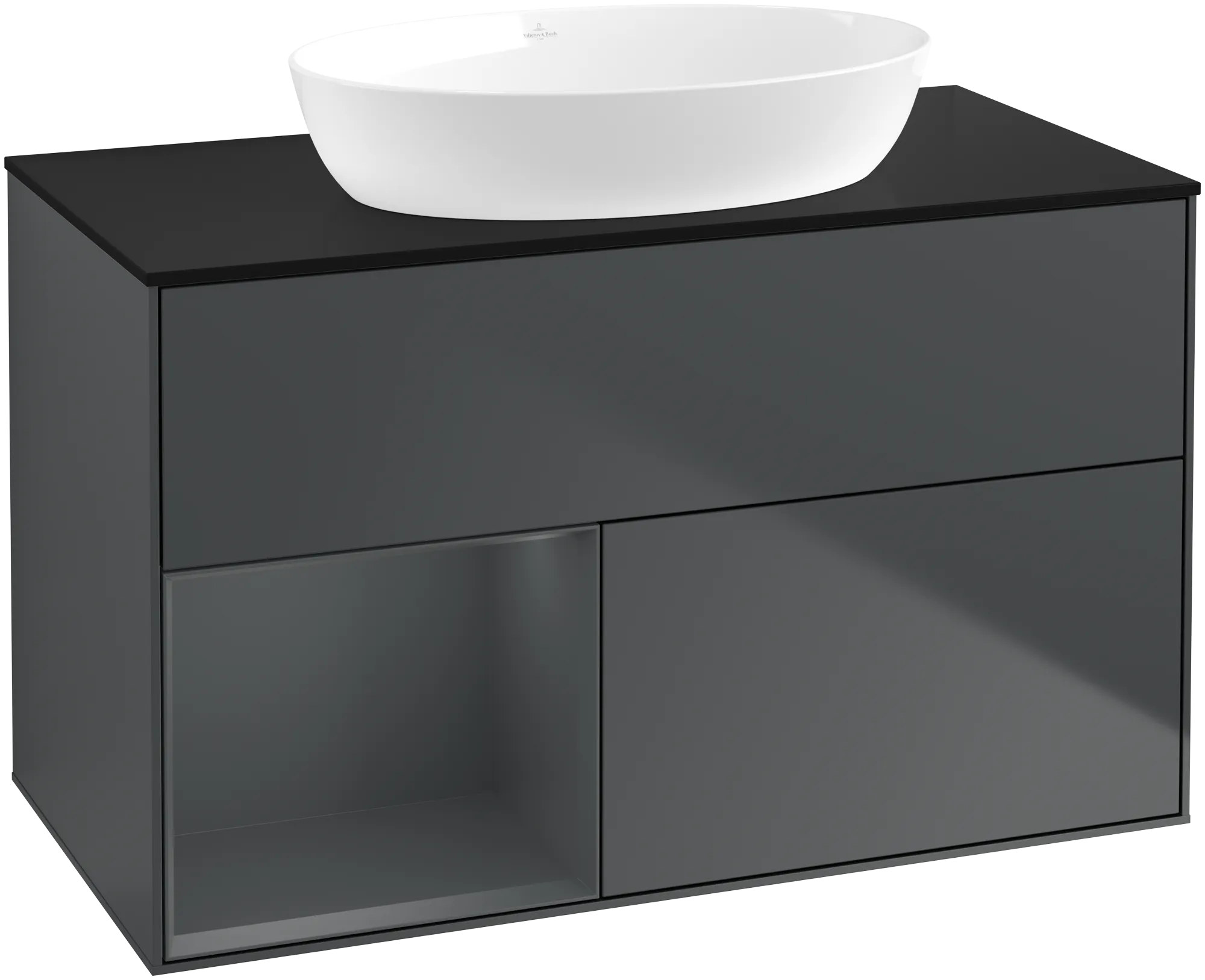 Obrázek VILLEROY BOCH Finion Vanity unit, with lighting, 2 pull-out compartments, 1000 x 603 x 501 mm, Midnight Blue Matt Lacquer / Midnight Blue Matt Lacquer / Glass Black Matt #GA12HGHG