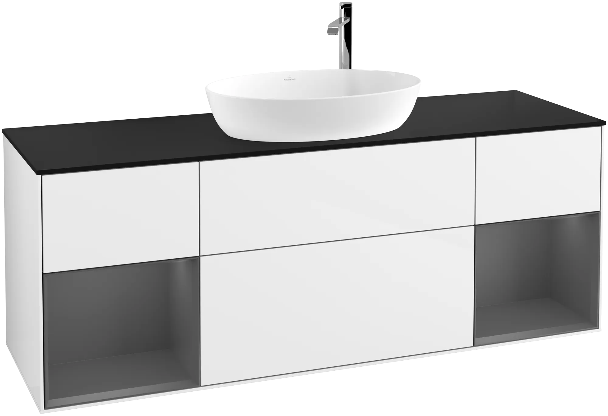 Bild von VILLEROY BOCH Finion Waschbeckenunterschrank, mit Beleuchtung, 4 Auszüge, 1600 x 603 x 501 mm, Glossy White Lacquer / Anthracite Matt Lacquer / Glass Black Matt #G982GKGF