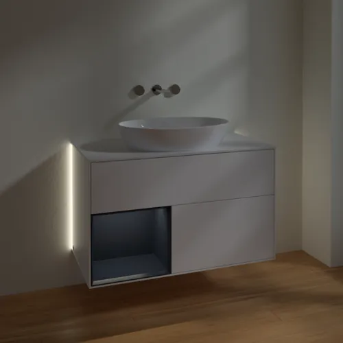 Obrázek VILLEROY BOCH Finion Vanity unit, with lighting, 2 pull-out compartments, 1000 x 603 x 501 mm, White Matt Lacquer / Midnight Blue Matt Lacquer / Glass White Matt #GA11HGMT