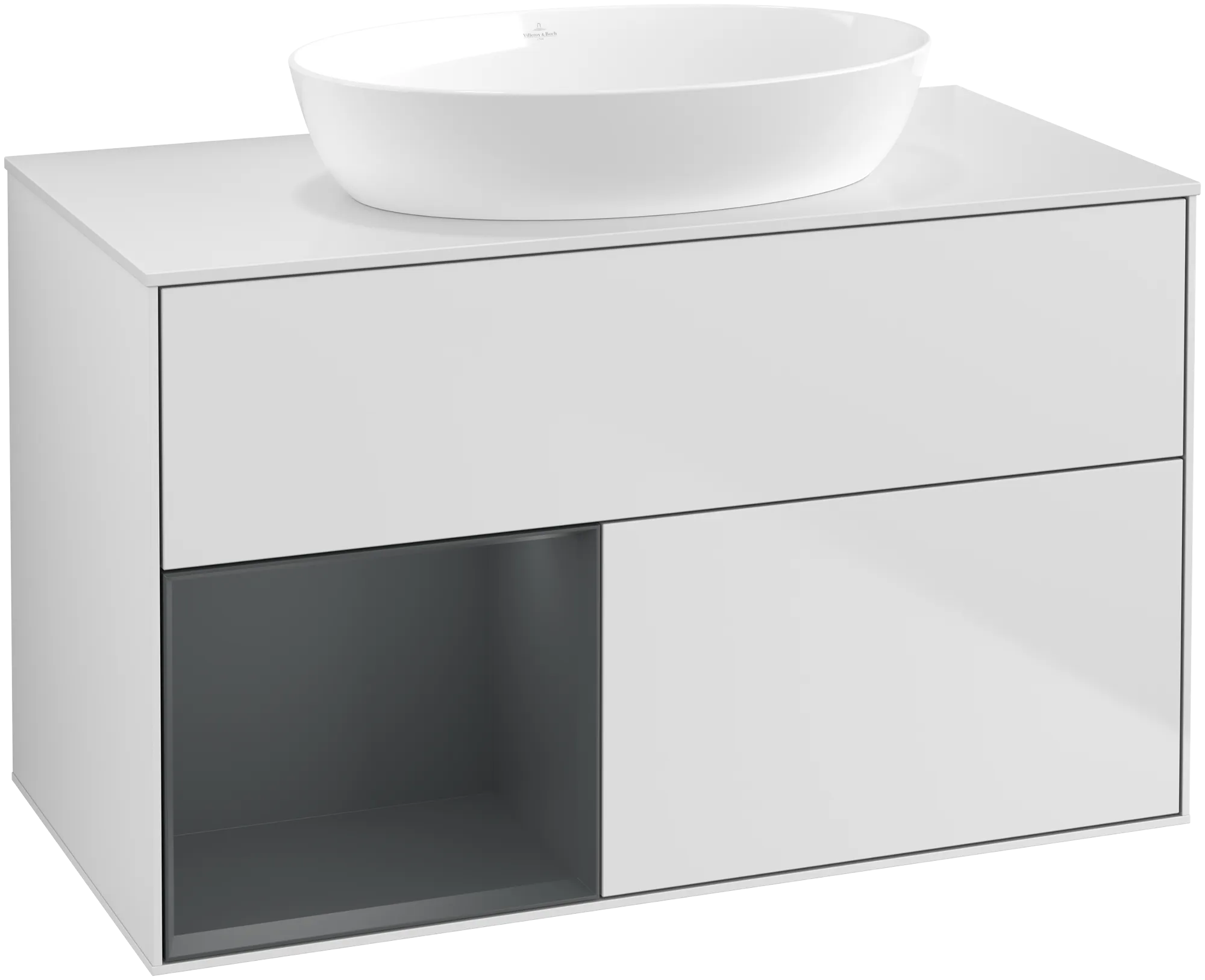 Bild von VILLEROY BOCH Finion Waschbeckenunterschrank, mit Beleuchtung, 2 Auszüge, 1000 x 603 x 501 mm, White Matt Lacquer / Midnight Blue Matt Lacquer / Glass White Matt #GA11HGMT