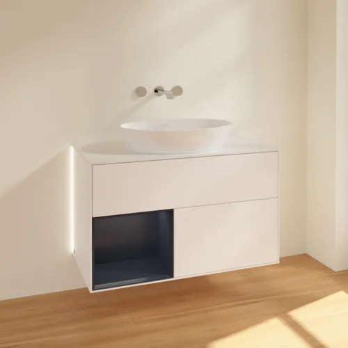 Obrázek VILLEROY BOCH Finion Vanity unit, with lighting, 2 pull-out compartments, 1000 x 603 x 501 mm, White Matt Lacquer / Midnight Blue Matt Lacquer / Glass White Matt #GA11HGMT