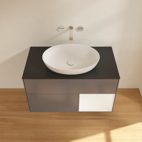 Bild von VILLEROY BOCH Finion Waschbeckenunterschrank, mit Beleuchtung, 2 Auszüge, 1000 x 603 x 501 mm, Anthracite Matt Lacquer / White Matt Lacquer / Glass Black Matt #GA22MTGK
