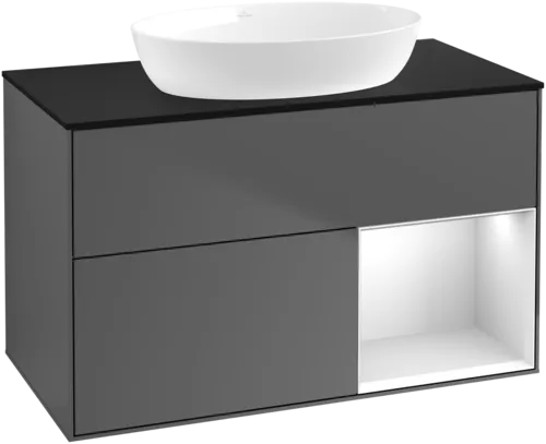 Bild von VILLEROY BOCH Finion Waschbeckenunterschrank, mit Beleuchtung, 2 Auszüge, 1000 x 603 x 501 mm, Anthracite Matt Lacquer / White Matt Lacquer / Glass Black Matt #GA22MTGK