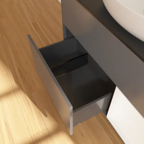Bild von VILLEROY BOCH Finion Waschbeckenunterschrank, mit Beleuchtung, 2 Auszüge, 1000 x 603 x 501 mm, Anthracite Matt Lacquer / White Matt Lacquer / Glass Black Matt #GA22MTGK