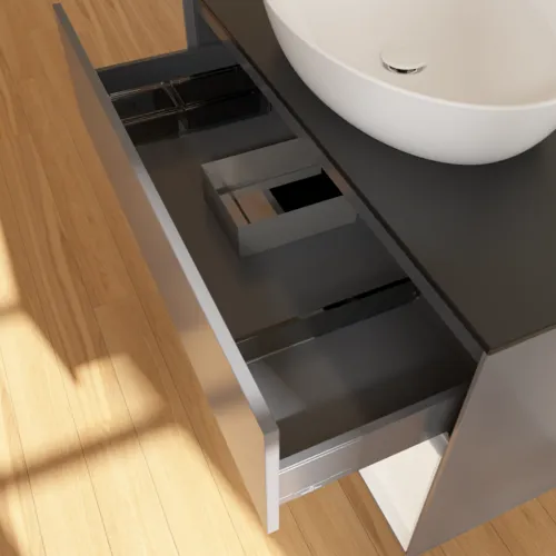 Bild von VILLEROY BOCH Finion Waschbeckenunterschrank, mit Beleuchtung, 2 Auszüge, 1000 x 603 x 501 mm, Anthracite Matt Lacquer / White Matt Lacquer / Glass Black Matt #GA22MTGK
