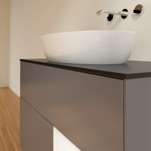 Bild von VILLEROY BOCH Finion Waschbeckenunterschrank, mit Beleuchtung, 2 Auszüge, 1000 x 603 x 501 mm, Anthracite Matt Lacquer / White Matt Lacquer / Glass Black Matt #GA22MTGK