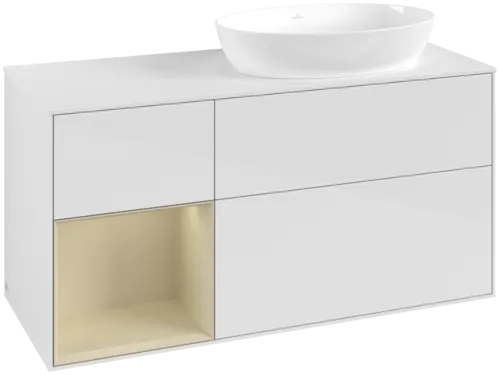 Bild von VILLEROY BOCH Finion Waschbeckenunterschrank, mit Beleuchtung, 3 Auszüge, 1200 x 603 x 501 mm, Glossy White Lacquer / Silk Grey Matt Lacquer / Glass White Matt #GA41HJGF