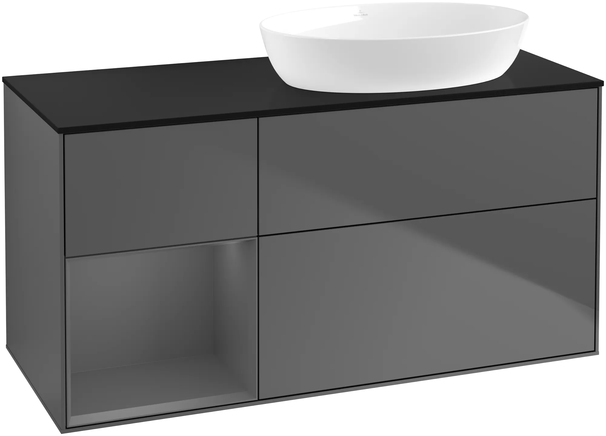 Bild von VILLEROY BOCH Finion Waschbeckenunterschrank, mit Beleuchtung, 3 Auszüge, 1200 x 603 x 501 mm, Anthracite Matt Lacquer / Anthracite Matt Lacquer / Glass Black Matt #GA42GKGK