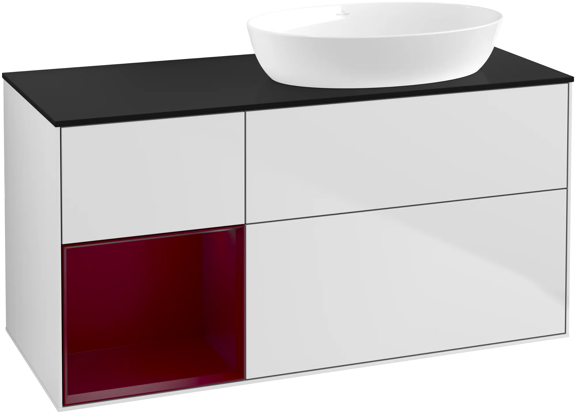 Bild von VILLEROY BOCH Finion Waschbeckenunterschrank, mit Beleuchtung, 3 Auszüge, 1200 x 603 x 501 mm, White Matt Lacquer / Peony Matt Lacquer / Glass Black Matt #GA42HBMT
