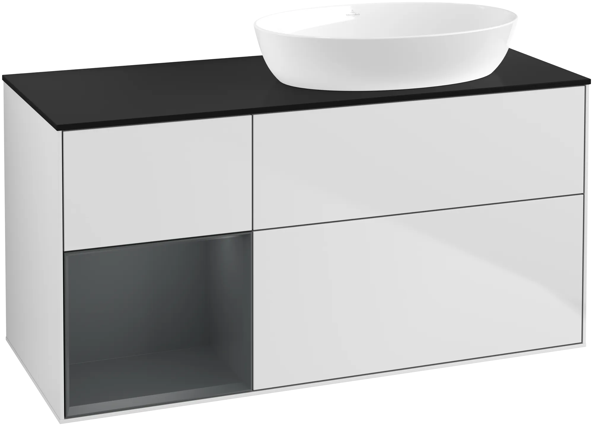 Bild von VILLEROY BOCH Finion Waschbeckenunterschrank, mit Beleuchtung, 3 Auszüge, 1200 x 603 x 501 mm, White Matt Lacquer / Midnight Blue Matt Lacquer / Glass Black Matt #GA42HGMT